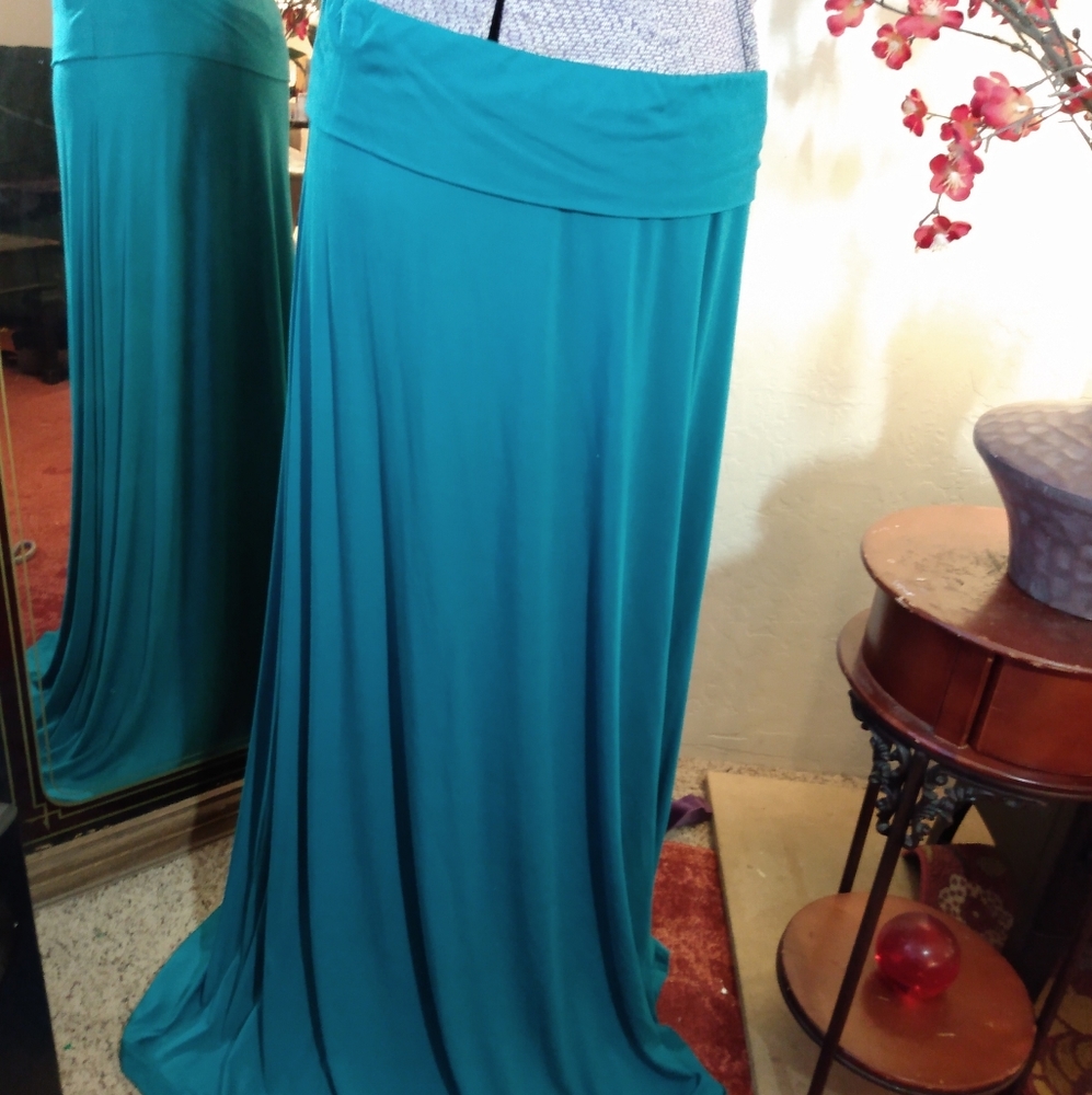 NWOT Belle Gray By Lisa Binna Teal Long Maxi skirt size Large